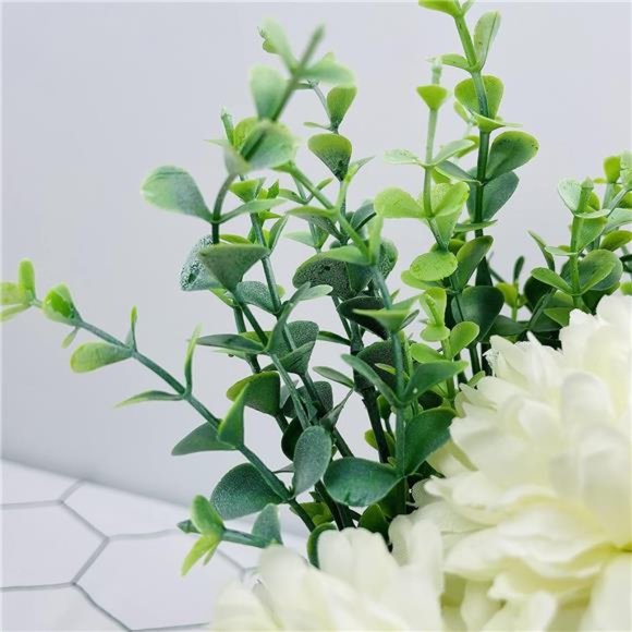 Artificial Flower Hydrangea & Small CeramicVase Fake Plant Eucalyptus Leaf Berry - Picture 3 of 4